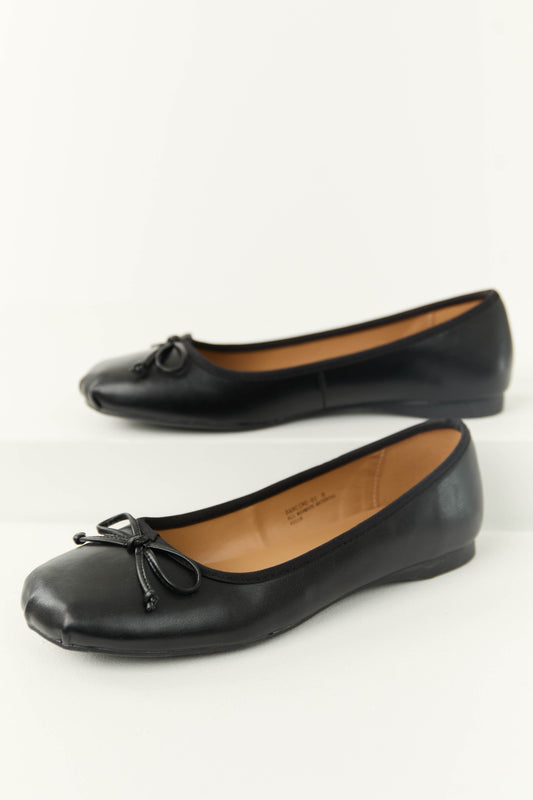 Black Pleather Bow Detail Ballerina Flats